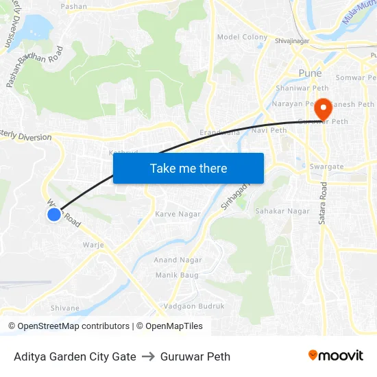 Aditya Garden City Gate to Guruwar Peth map