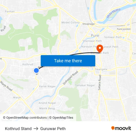 Kothrud Stand to Guruwar Peth map