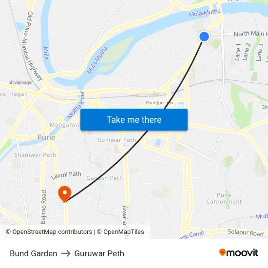 Bund Garden to Guruwar Peth map