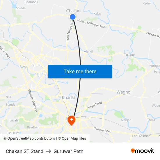 Chakan ST Stand to Guruwar Peth map
