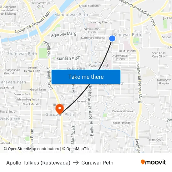 Apollo Talkies (Rastewada) to Guruwar Peth map