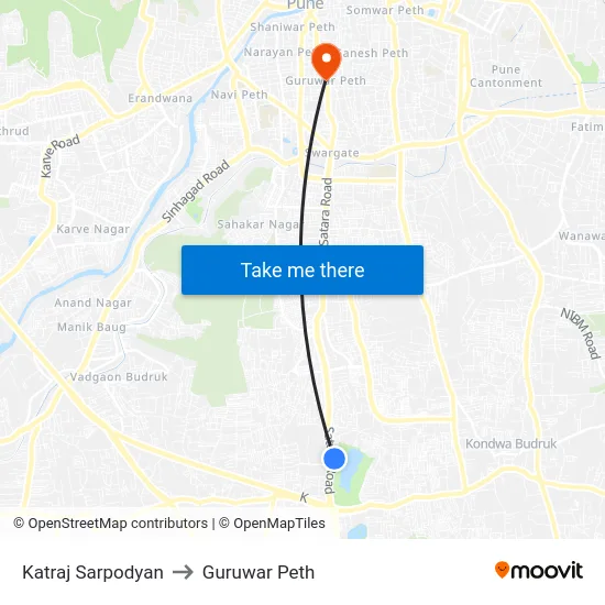 Katraj Sarpodyan to Guruwar Peth map