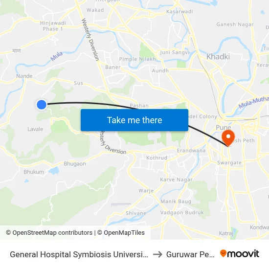 General Hospital Symbiosis University to Guruwar Peth map