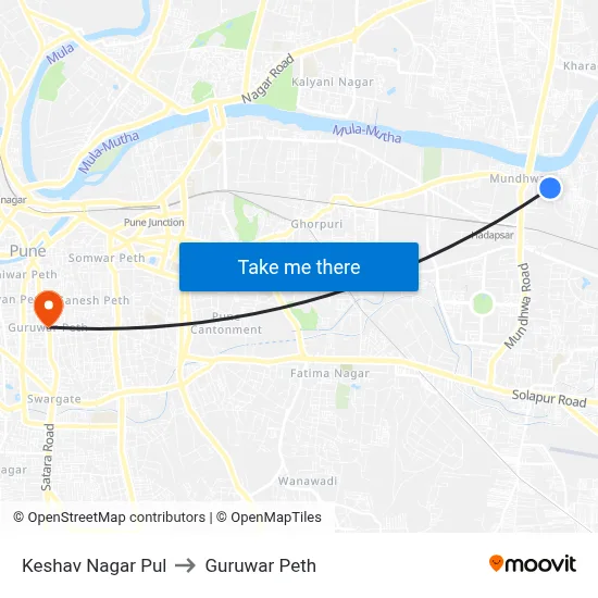 Keshav Nagar Pul to Guruwar Peth map