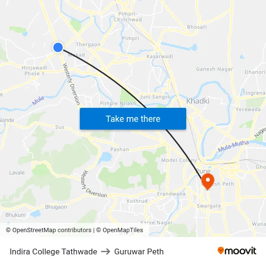 Indira College Tathwade to Guruwar Peth map