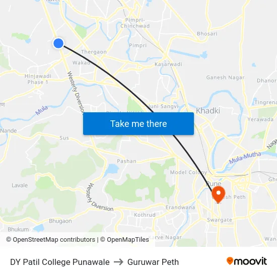 DY Patil College Punawale to Guruwar Peth map
