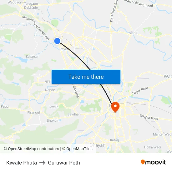 Kiwale Phata to Guruwar Peth map