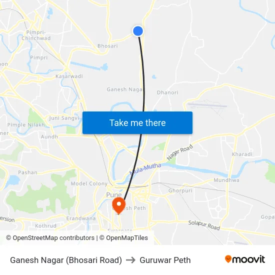 Ganesh Nagar (Bhosari Road) to Guruwar Peth map
