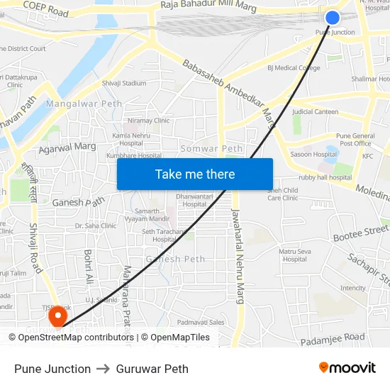 Pune Junction to Guruwar Peth map
