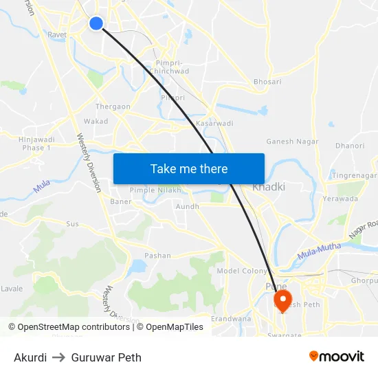 Akurdi to Guruwar Peth map