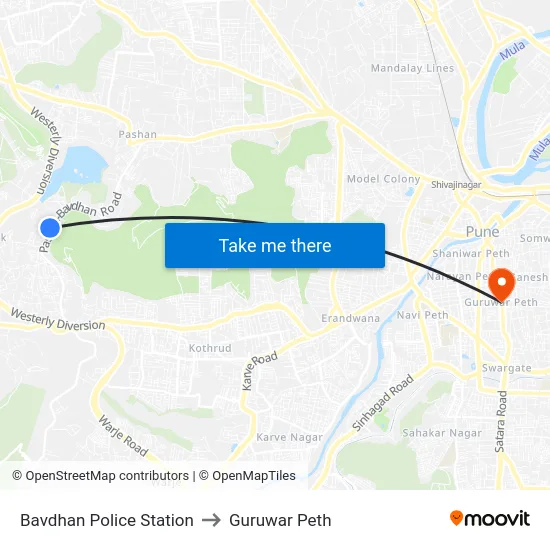 Bavdhan Police Station to Guruwar Peth map