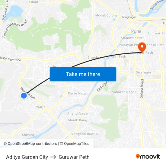 Aditya Garden City to Guruwar Peth map