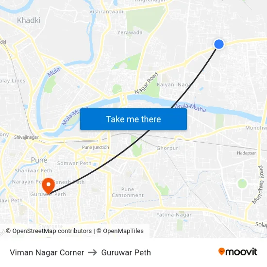 Viman Nagar Corner to Guruwar Peth map