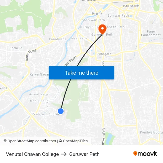 Venutai Chavan College to Guruwar Peth map