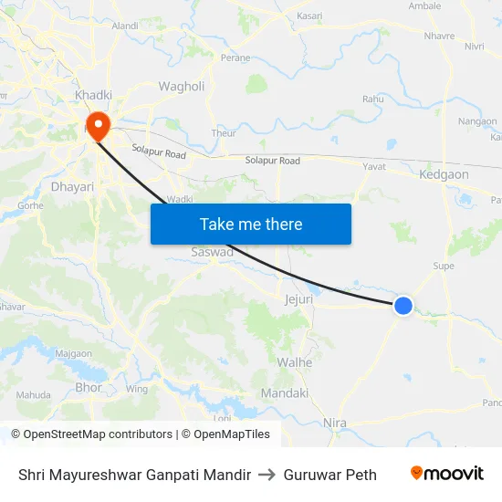 Shri Mayureshwar Ganpati Mandir to Guruwar Peth map