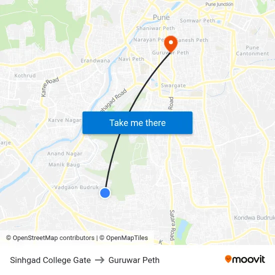 Sinhgad College Gate to Guruwar Peth map