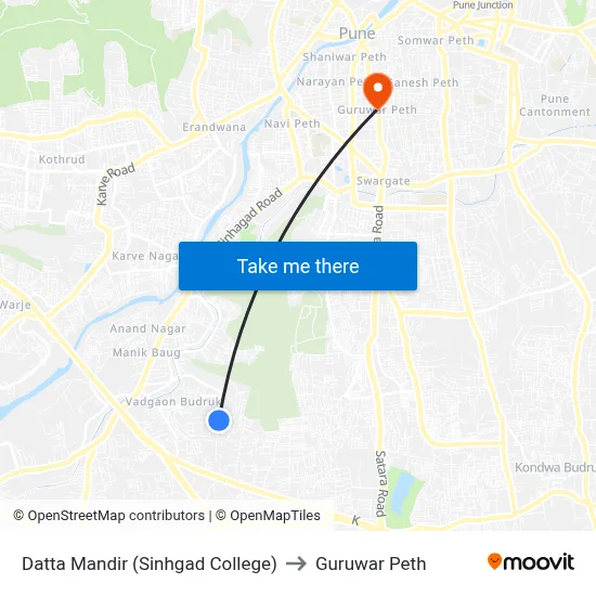 Datta Mandir (Charwad Wasti) to Guruwar Peth map