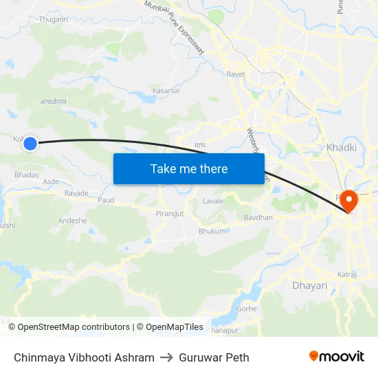 Chinmaya Vibhooti Ashram to Guruwar Peth map