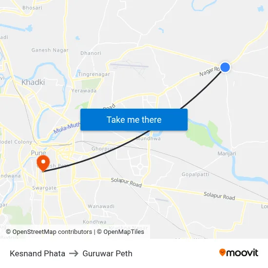 Kesnand Phata to Guruwar Peth map