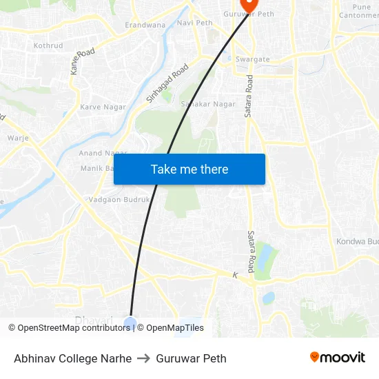 Abhinav College Narhe to Guruwar Peth map