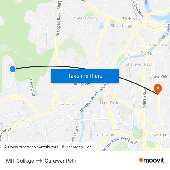 MIT College to Guruwar Peth map