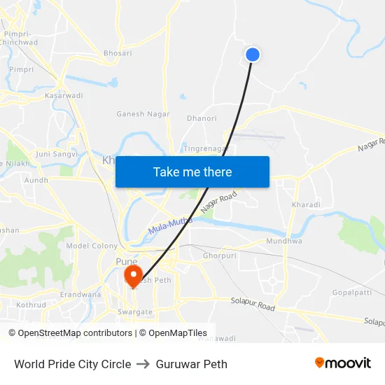 World Pride City Circle to Guruwar Peth map
