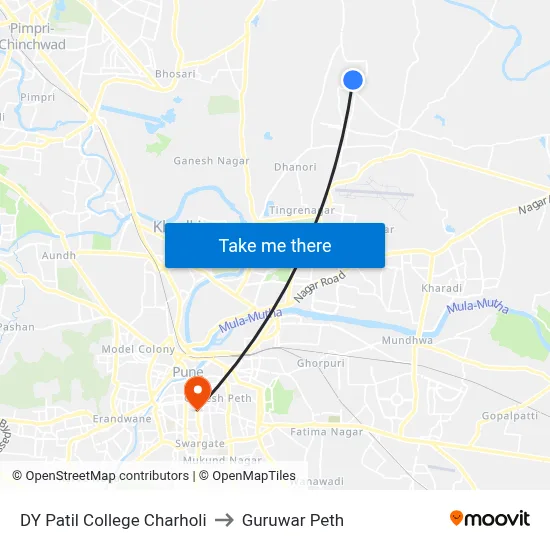 DY Patil College Charholi to Guruwar Peth map
