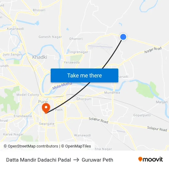 Datta Mandir Dadachi Padal to Guruwar Peth map