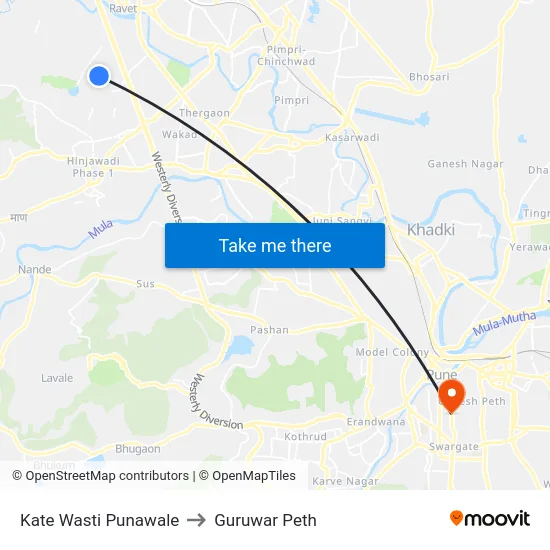 Kate Wasti Punawale to Guruwar Peth map