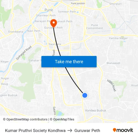 Kumar Pruthvi Society Kondhwa to Guruwar Peth map