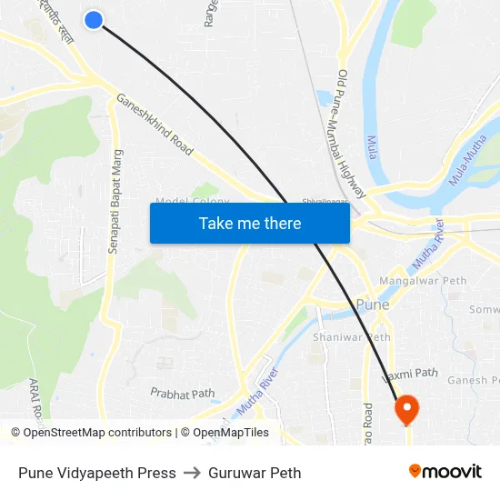 Pune Vidyapeeth Press to Guruwar Peth map