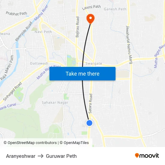 Aranyeshwar to Guruwar Peth map