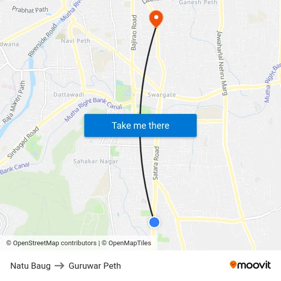 Natu Baug to Guruwar Peth map