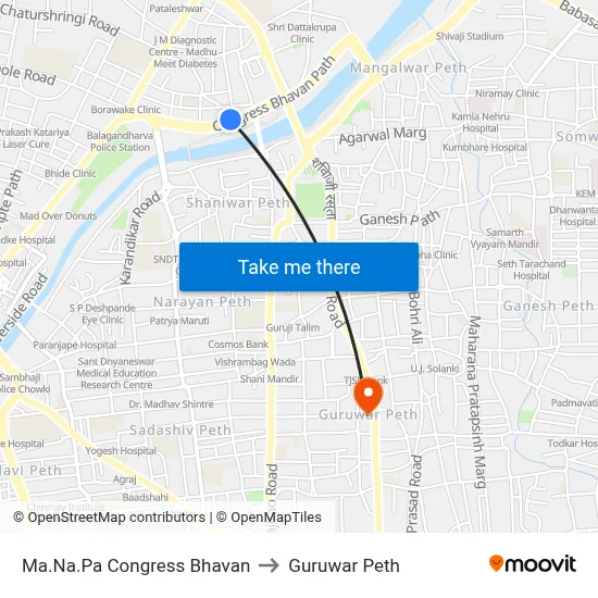 Ma.Na.Pa Congress Bhavan to Guruwar Peth map