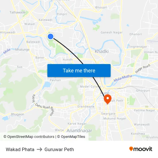Wakad Phata to Guruwar Peth map