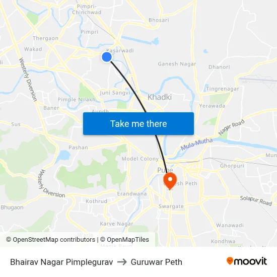 Bhairav Nagar Pimplegurav to Guruwar Peth map