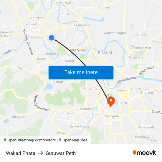 Wakad Phata to Guruwar Peth map