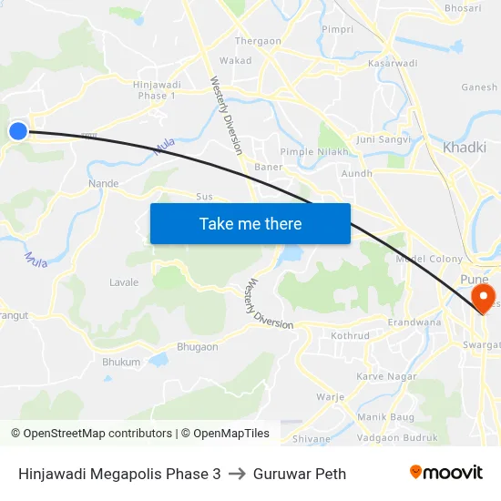 Hinjawadi Megapolis Phase 3 to Guruwar Peth map