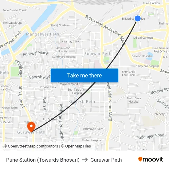 Pune Station (Towards Bhosari) to Guruwar Peth map
