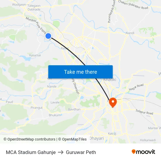 MCA Stadium Gahunje to Guruwar Peth map