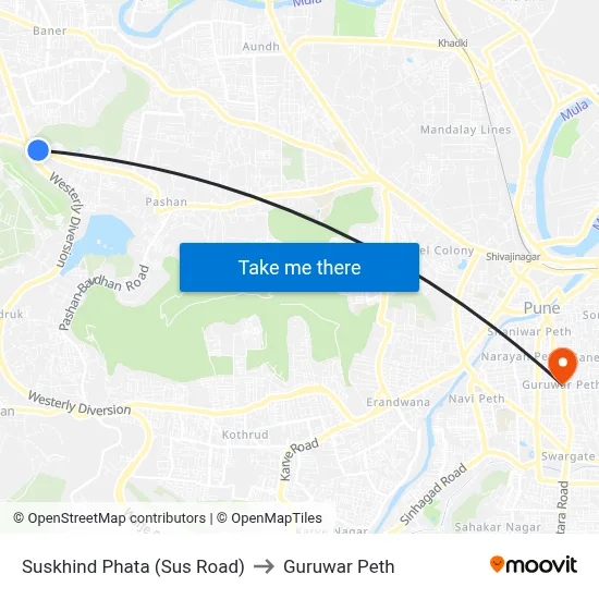 Suskhind Phata (Sus Road) to Guruwar Peth map