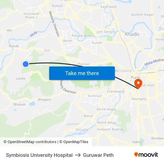 Symbiosis University Hospital to Guruwar Peth map