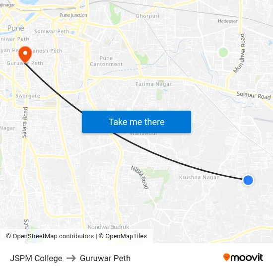 JSPM College to Guruwar Peth map