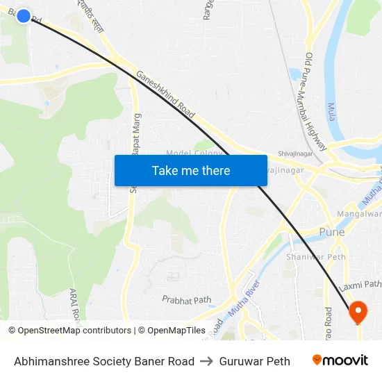 Abhimanshree Society Baner Road to Guruwar Peth map