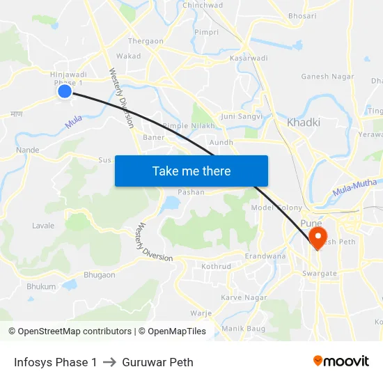 Infosys Phase 1 to Guruwar Peth map