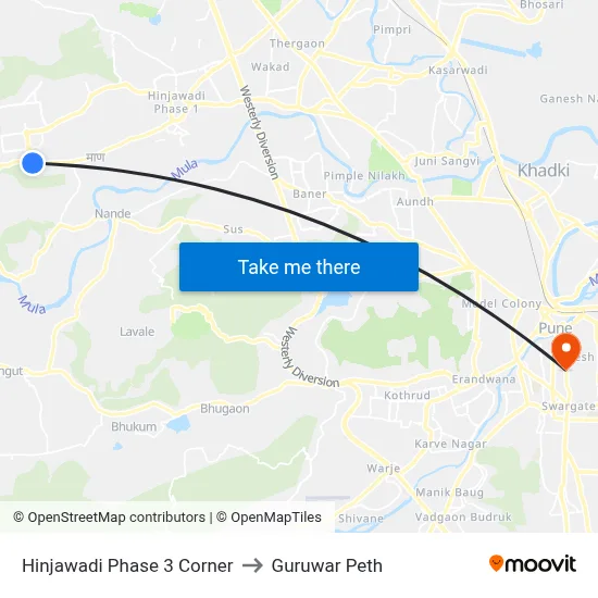 Hinjawadi Phase 3 Corner to Guruwar Peth map