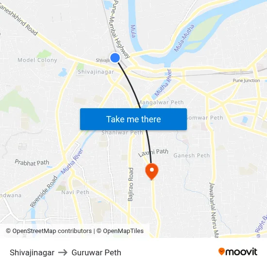 Shivajinagar to Guruwar Peth map