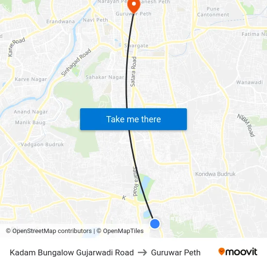 Kadam Bungalow Gujarwadi Road to Guruwar Peth map