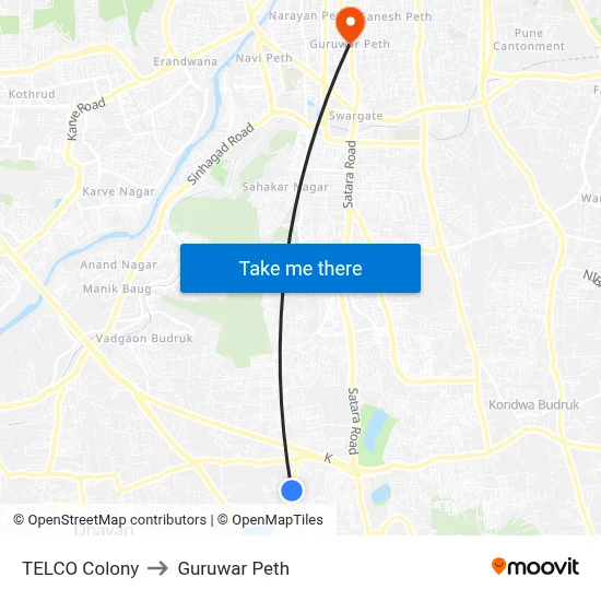 TELCO Colony to Guruwar Peth map