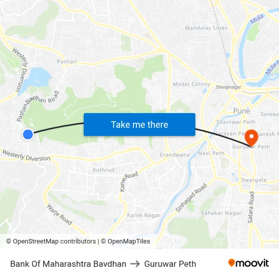 Bank Of Maharashtra Bavdhan to Guruwar Peth map